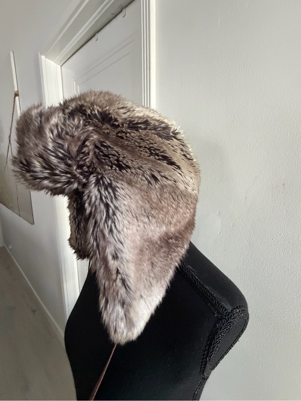 Restoration Hardware RH Faux Fur Trapper Hat Brown Gray Ear Flaps winter